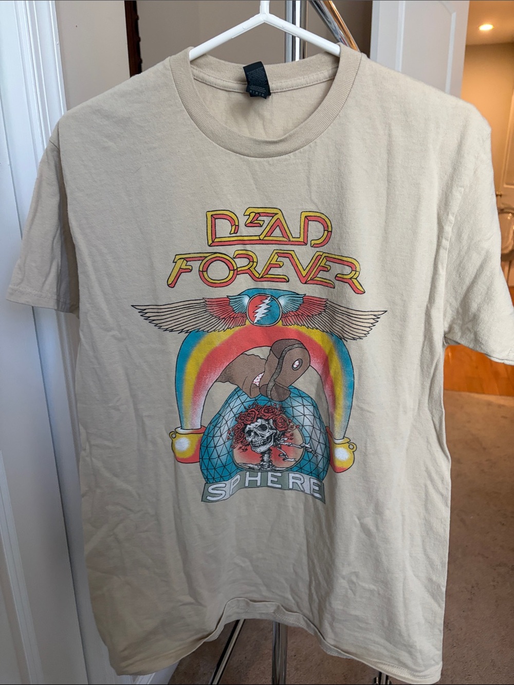 Gildan Beige "Dead Forever" Graphic Tee with Multicolor Print